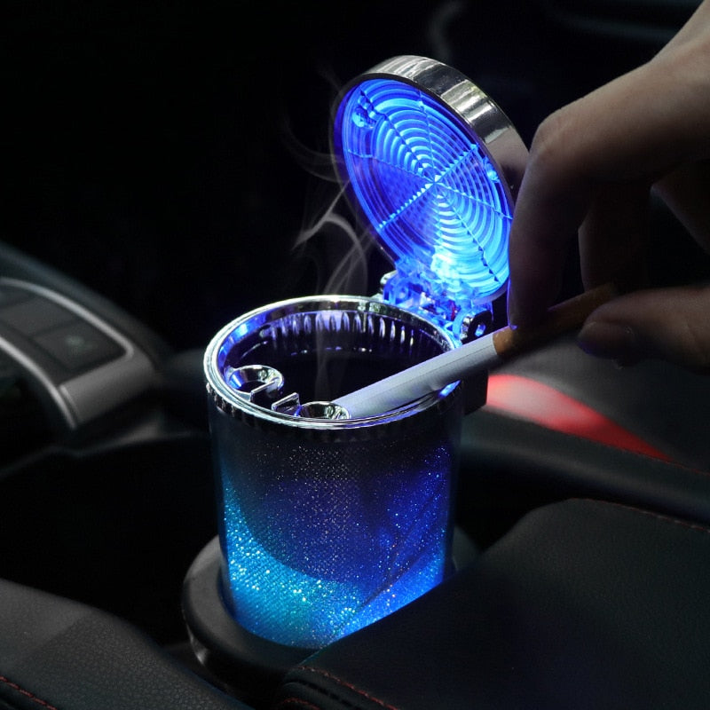 Car Ashtray with LED Light Cigar Cigarette Ashtray Container Ashtray Gas Bottle Smoke Cup Holder Storage Cup car Supplies