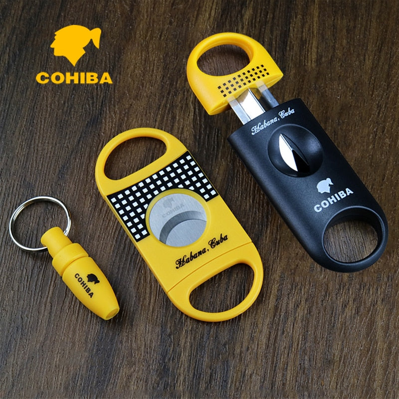 3 Cigar Set Classic Pocket Cigar Cutter V-Cut Sharp Stainless Steel Blade Guillotine Puncher Cutting Knife Accessory for Cohiba