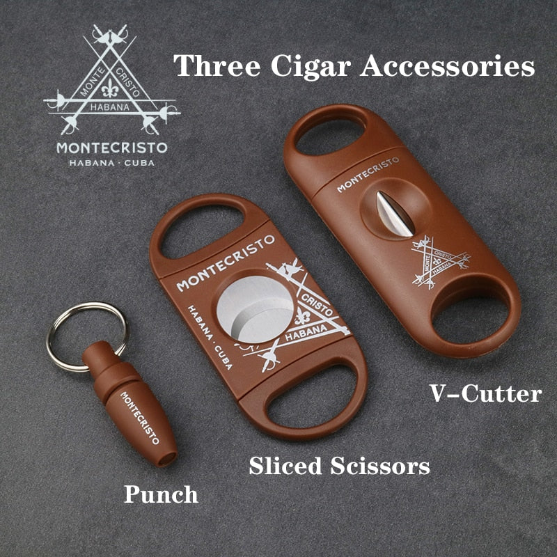 3 Cigar Set Classic Pocket Cigar Cutter V-Cut Sharp Stainless Steel Blade Guillotine Puncher Cutting Knife Accessory for Cohiba