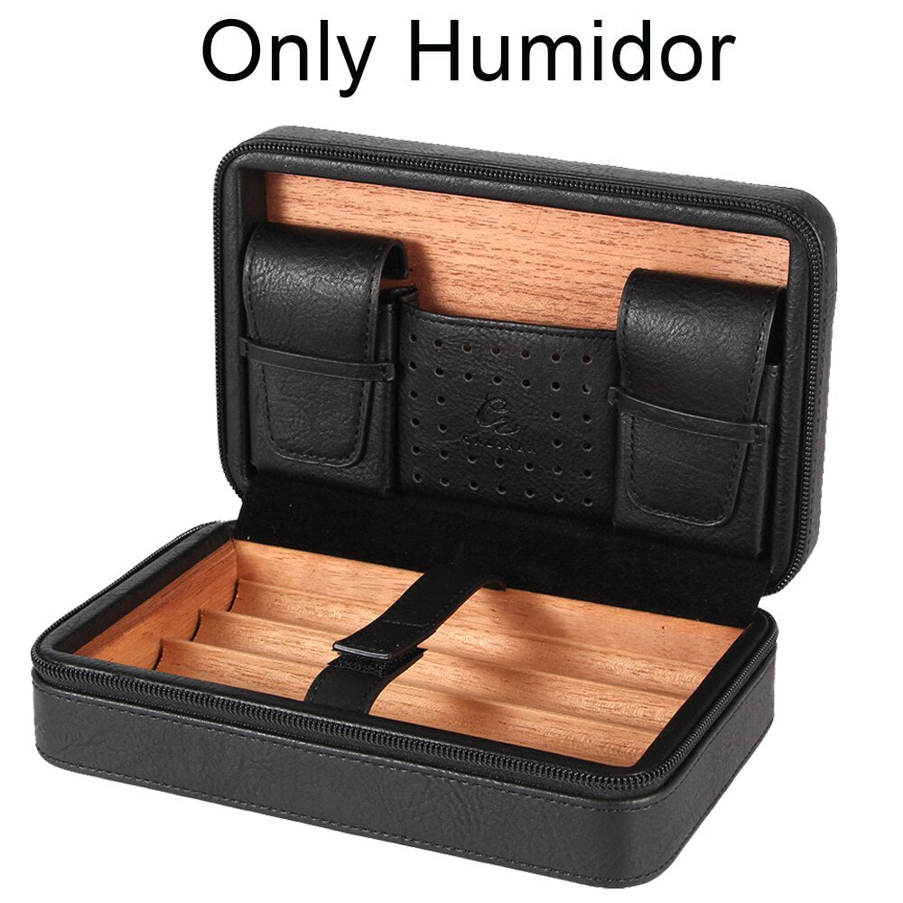 GALINER Travel Humidor Leather Cigar Case W/ Humidity Pack Humidifier Cedar Wood 4 Tube Cigar Humidor Box