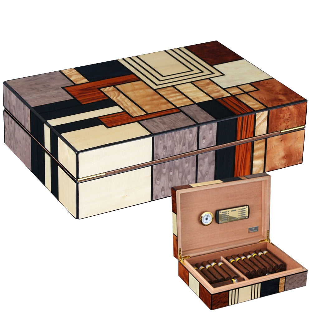 COHIBA Humidor Cedar Wood Large Capacity Glossy Home Cigar Humidor Box W/ Magnet Hygrometer Humidifier Cigar Box