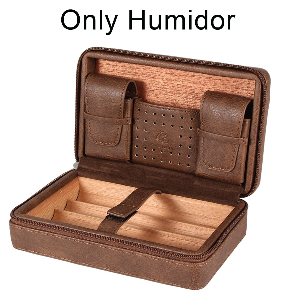 GALINER Travel Humidor Leather Cigar Case W/ Humidity Pack Humidifier Cedar Wood 4 Tube Cigar Humidor Box